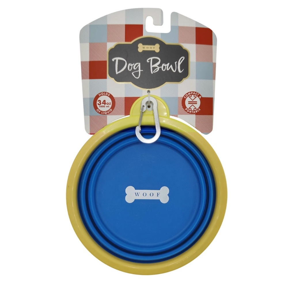Woof Bone Feeding Travel Dog Bowl (Blue)